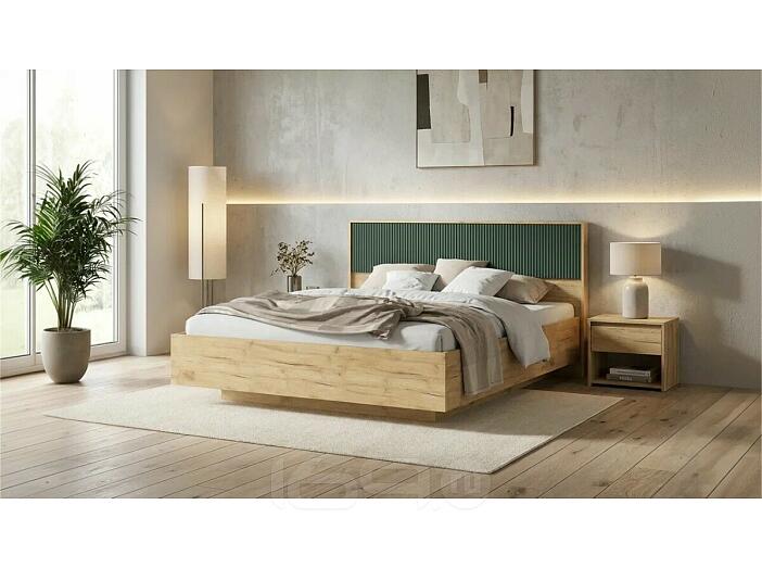 Кровать Марвэл без обивки браш мени грин/дуб крафт без подъёмного механизма 1600x2000, изголовье жесткое