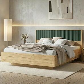 Кровать Марвэл без обивки браш мени грин/дуб крафт без П/М 1600x2000, изголовье жесткое