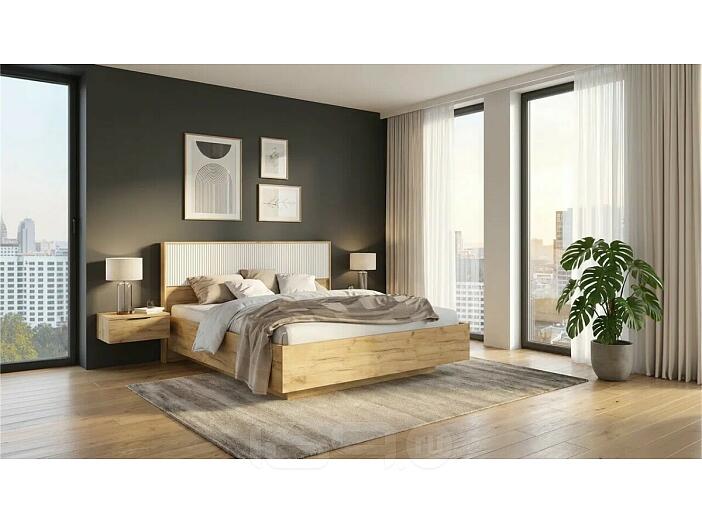 Кровать Марвэл без обивки браш вайт/дуб крафт без подъёмного механизма 1600x2000, изголовье жесткое