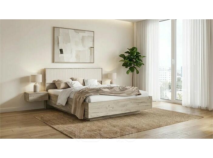 Кровать Марвэл без обивки кашемир/дуб крафт серый без подъёмного механизма 1600x2000, изголовье жесткое
