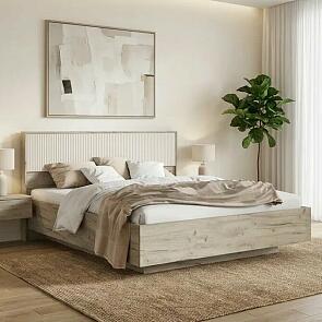 Кровать Марвэл без обивки кашемир/дуб крафт серый без П/М 1600x2000, изголовье жесткое