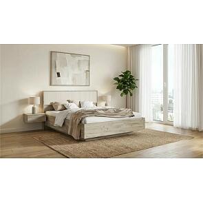 Кровать Марвэл без обивки кашемир/дуб крафт серый без подъёмного механизма 1600x2000, изголовье жесткое