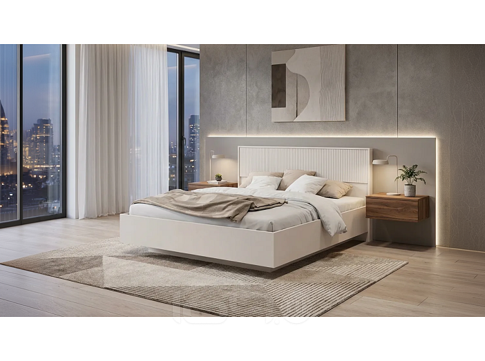 Кровать Марвэл с подсветкой без обивки кашемир/кашемир без П/М 1600x2000, ортопедическое основание, изголовье жесткое
