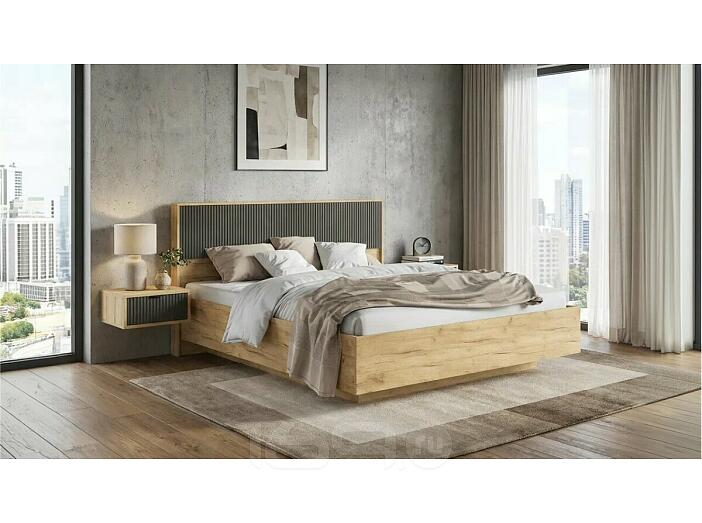 Кровать Марвэл без обивки мальта грей/дуб крафт без подъёмного механизма 1600x2000, изголовье жесткое