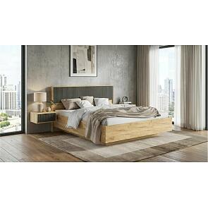 Кровать Марвэл без обивки мальта грей/дуб крафт без подъёмного механизма 1600x2000, изголовье жесткое