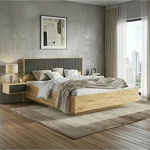 Кровать Марвэл без обивки мальта грей/дуб крафт без П/М 1600x2000, изголовье жесткое