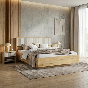 Кровать Марвэл с подсветкой без обивки мальта/дуб крафт без П/М 1600x2000, ортопедическое основание, изголовье жесткое