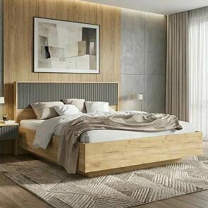 Кровать Марвэл без обивки браш графит/дуб крафт С П/М 1600x2000, изголовье жесткое