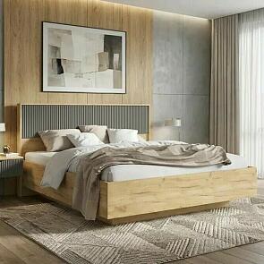Кровать Марвэл без обивки браш графит/дуб крафт С П/М 1600x2000, ортопедическое основание, изголовье жесткое