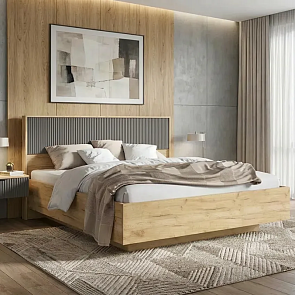 Кровать Марвэл без обивки браш графит/дуб крафт С П/М 1600x2000, ортопедическое основание, изголовье жесткое