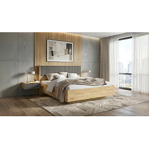 Кровать Марвэл без обивки браш графит/дуб крафт С П/М 1600x2000, ортопедическое основание, изголовье жесткое