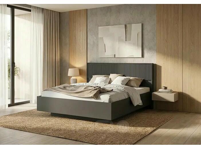 Кровать Марвэл без обивки браш графит/графит С П/М 1600x2000, изголовье жесткое
