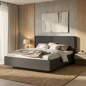 Кровать Марвэл без обивки браш графит/графит С П/М 1600x2000, ортопедическое основание, изголовье жесткое