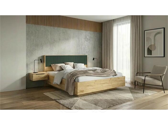 Кровать Марвэл без обивки браш мени грин/дуб крафт С П/М 1600x2000, изголовье жесткое