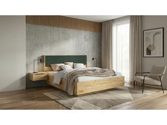 Кровать Марвэл без обивки браш мени грин/дуб крафт С П/М 1600x2000, ортопедическое основание, изголовье жесткое