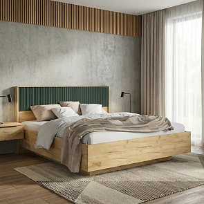 Кровать Марвэл без обивки браш мени грин/дуб крафт С П/М 1600x2000, ортопедическое основание, изголовье жесткое