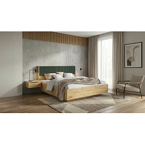 Кровать Марвэл без обивки браш мени грин/дуб крафт С П/М 1600x2000, ортопедическое основание, изголовье жесткое