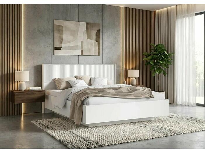 Кровать Марвэл без обивки браш вайт/белый С П/М 1600x2000, изголовье жесткое