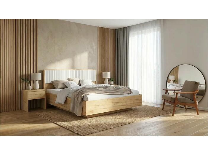 Кровать Марвэл без обивки браш вайт/дуб крафт с подъемным механизмом 1600x2000, изголовье жесткое