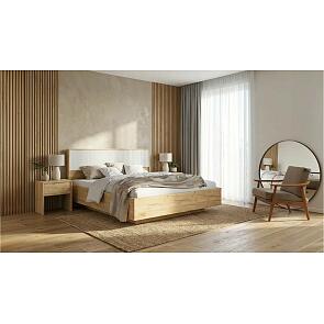 Кровать Марвэл без обивки браш вайт/дуб крафт с подъемным механизмом 1600x2000, изголовье жесткое