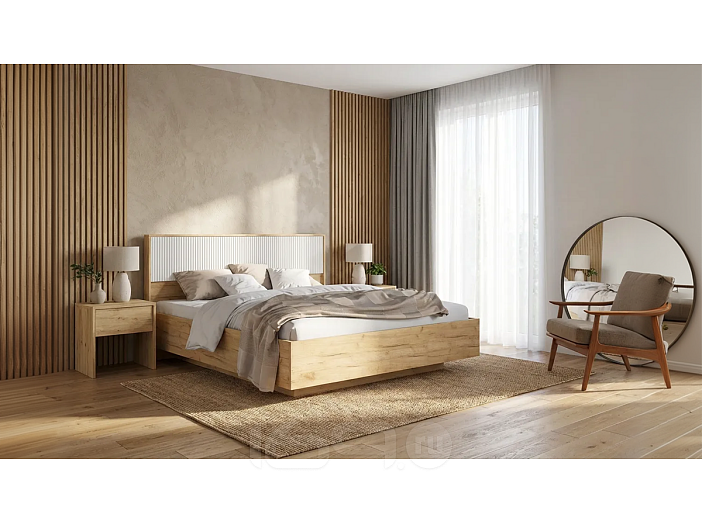 Кровать Марвэл без обивки браш вайт/дуб крафт С П/М 1600x2000, ортопедическое основание, изголовье жесткое