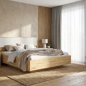 Кровать Марвэл без обивки браш вайт/дуб крафт С П/М 1600x2000, ортопедическое основание, изголовье жесткое