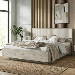Кровать Марвэл без обивки кашемир/дуб крафт серый С П/М 1600x2000, изголовье жесткое