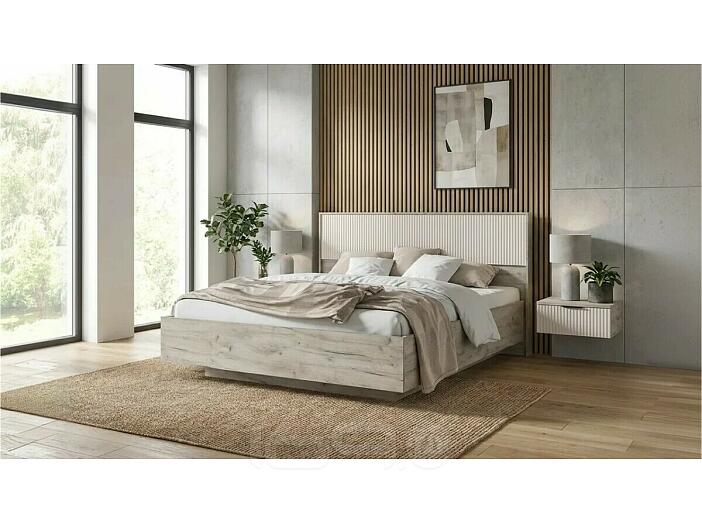 Кровать Марвэл без обивки кашемир/дуб крафт серый С П/М 1600x2000, ортопедическое основание, изголовье жесткое