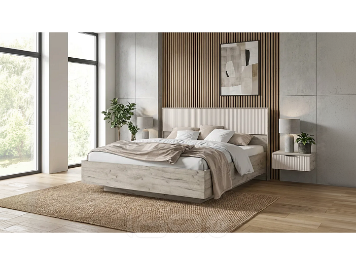 Кровать Марвэл без обивки кашемир/дуб крафт серый С П/М 1600x2000, ортопедическое основание, изголовье жесткое