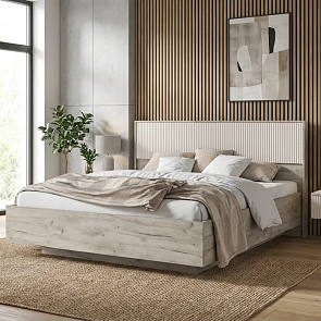 Кровать Марвэл без обивки кашемир/дуб крафт серый С П/М 1600x2000, ортопедическое основание, изголовье жесткое
