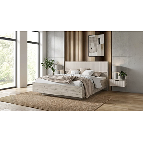 Кровать Марвэл без обивки кашемир/дуб крафт серый С П/М 1600x2000, ортопедическое основание, изголовье жесткое