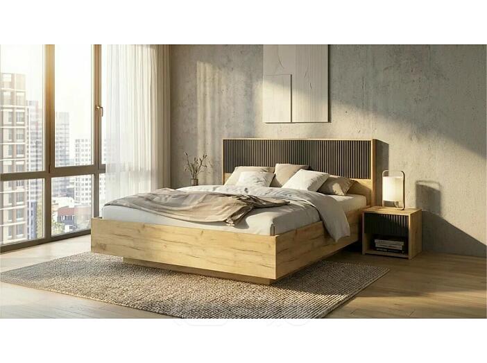 Кровать Марвэл без обивки мальта грей/дуб крафт с подъемным механизмом 1600x2000, изголовье жесткое