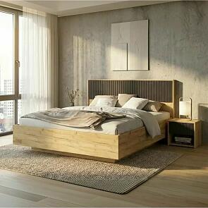 Кровать Марвэл без обивки мальта грей/дуб крафт С П/М 1600x2000, ортопедическое основание, изголовье жесткое