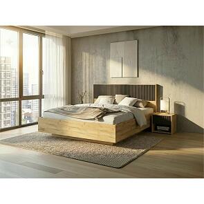 Кровать Марвэл без обивки мальта грей/дуб крафт С П/М 1600x2000, ортопедическое основание, изголовье жесткое