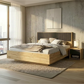 Кровать Марвэл без обивки мальта грей/дуб крафт С П/М 1600x2000, ортопедическое основание, изголовье жесткое
