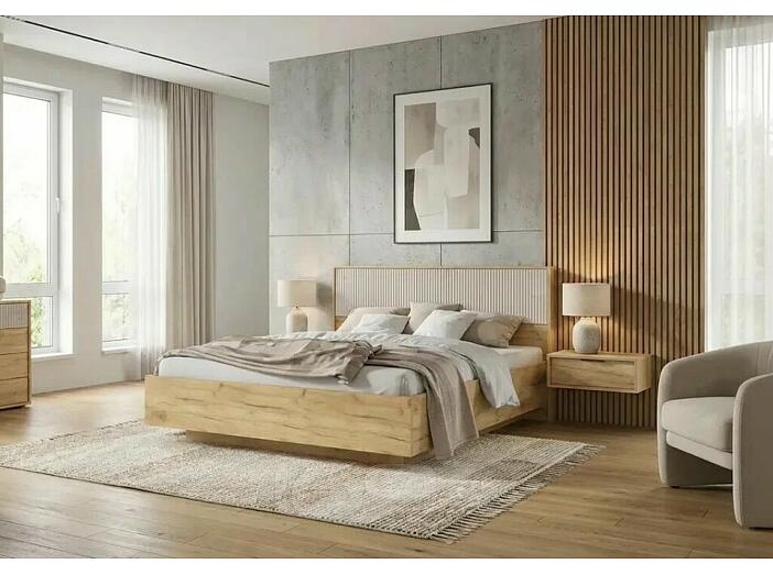 Кровать Марвэл без обивки мальта/дуб крафт С П/М 1600x2000, изголовье жесткое