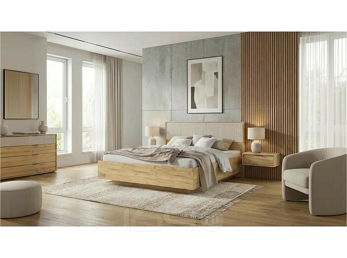 Кровать Марвэл без обивки мальта/дуб крафт с подъемным механизмом 1600x2000, изголовье жесткое