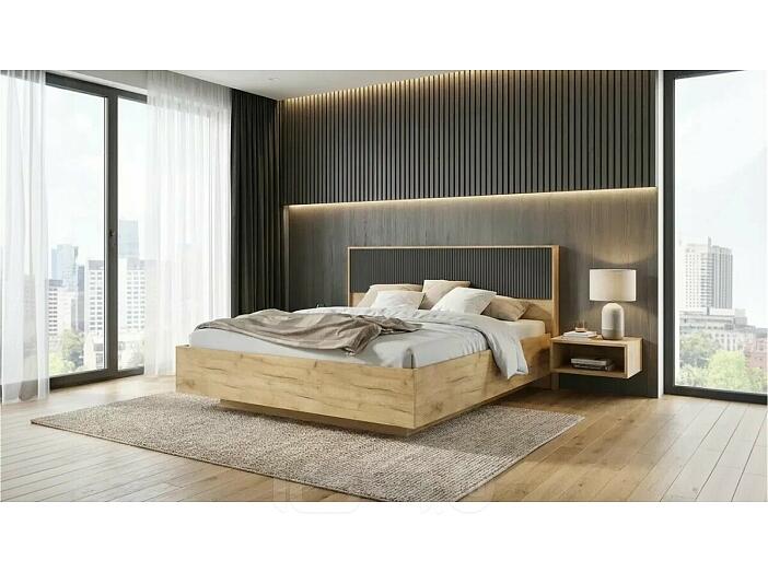 Кровать Марвэл без обивки браш графит/дуб крафт с подъемным механизмом 1600x2000, изголовье жесткое