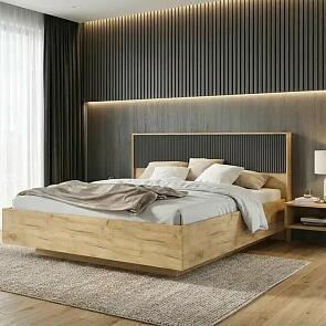 Кровать Марвэл без обивки браш графит/дуб крафт С П/М 1600x2000, изголовье жесткое