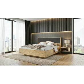 Кровать Марвэл без обивки браш графит/дуб крафт с подъемным механизмом 1600x2000, изголовье жесткое