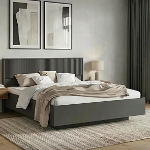 Кровать Марвэл с подсветкой без обивки браш графит/графит С П/М 1600x2000, ортопедическое основание, изголовье жесткое