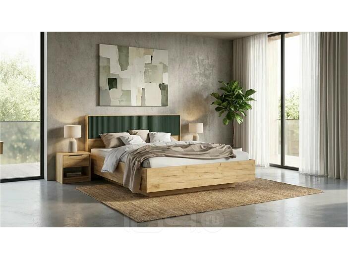 Кровать Марвэл без обивки браш мени грин/дуб крафт С П/М 1600x2000, изголовье жесткое