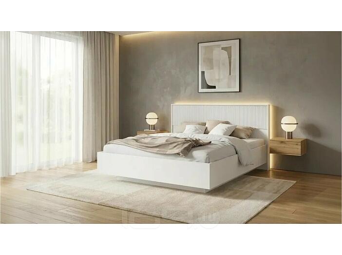 Кровать Марвэл без обивки браш вайт/белый с подъемным механизмом 1600x2000, изголовье жесткое