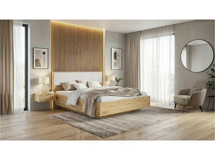 Кровать Марвэл без обивки браш вайт/дуб крафт с подъемным механизмом 1600x2000, изголовье жесткое