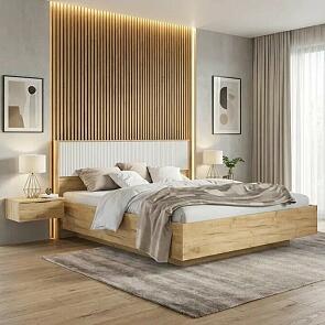 Кровать Марвэл без обивки браш вайт/дуб крафт С П/М 1600x2000, изголовье жесткое