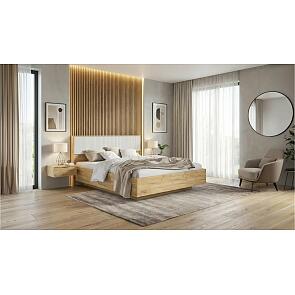 Кровать Марвэл без обивки браш вайт/дуб крафт с подъемным механизмом 1600x2000, изголовье жесткое