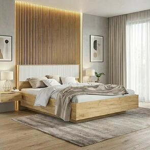 Кровать Марвэл с подсветкой без обивки браш вайт/дуб крафт С П/М 1600x2000, ортопедическое основание, изголовье жесткое