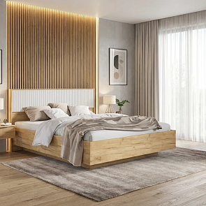 Кровать Марвэл с подсветкой без обивки браш вайт/дуб крафт С П/М 1600x2000, ортопедическое основание, изголовье жесткое