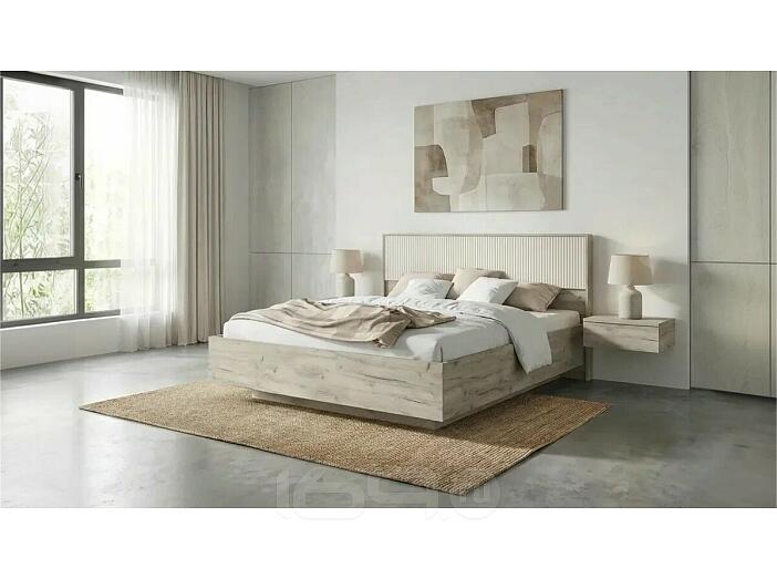 Кровать Марвэл без обивки кашемир/дуб крафт серый с подъемным механизмом 1600x2000, изголовье жесткое