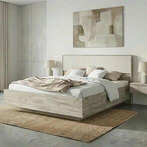 Кровать Марвэл без обивки кашемир/дуб крафт серый С П/М 1600x2000, изголовье жесткое
